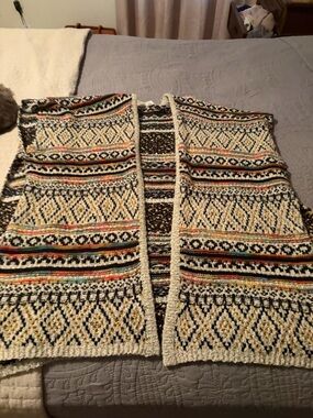 Sole Society Cream Multicolor Patterned Open Front Poncho Sweater